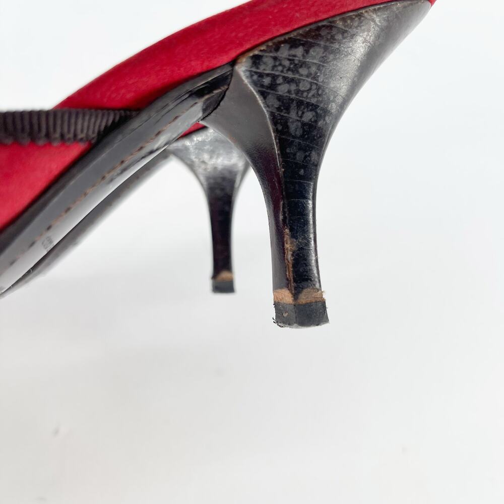 Prada Vintage Red Suede Tweed Bow Pointed Toe Kitten Heel Mule Heels IT 36.5 - Picture 8 of 11